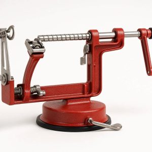 Professional Apple Peeler Corer Slicer Heavy Duty Die Cast Metal Machine with Suction Base for Fast Fruit Processing Manual Crank Red